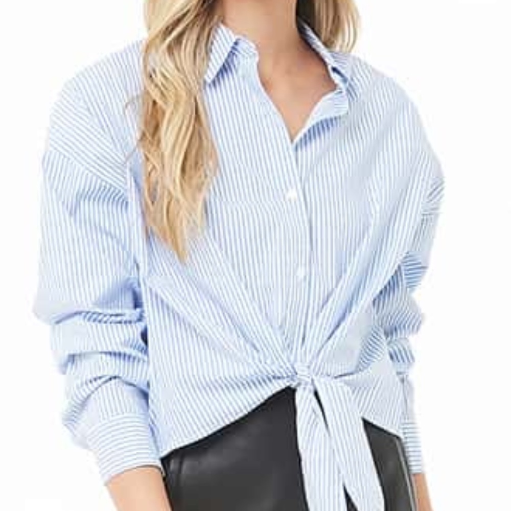 Button Up Tie-Front Crop Top